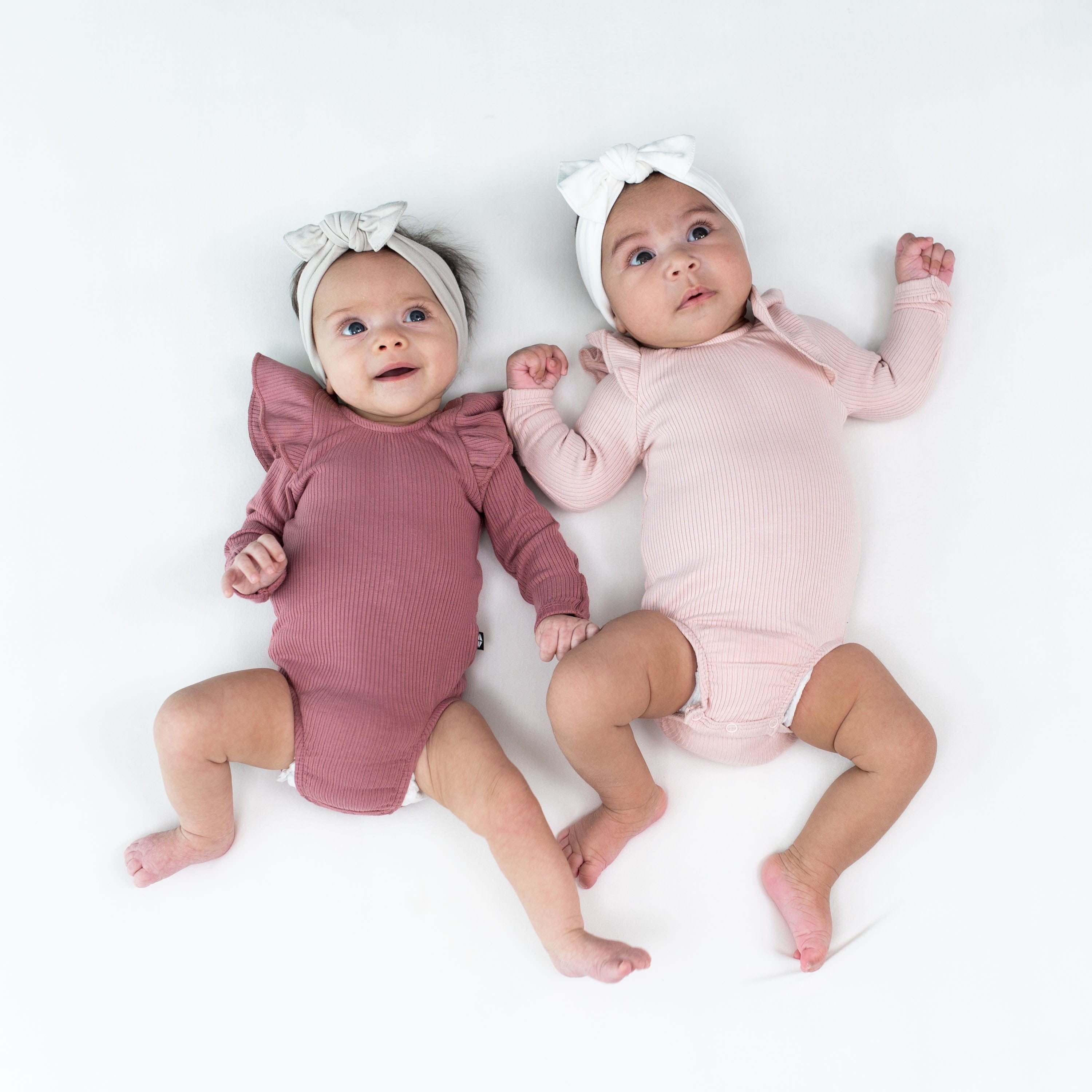 Ribbed Long Sleeve Ruffle Leotard in Blush
