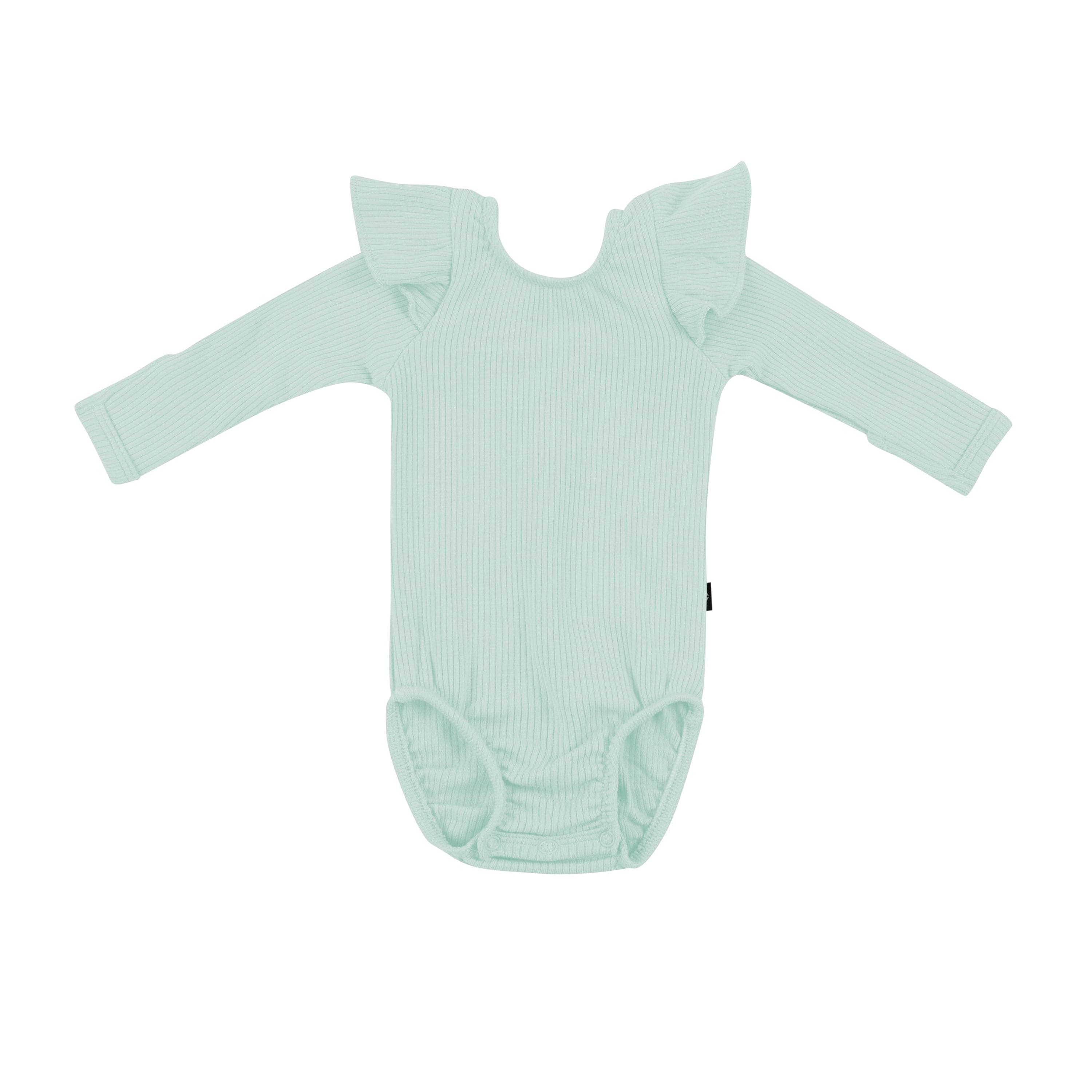Ribbed Long Sleeve Ruffle Leotard in Sage
